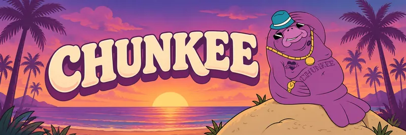 Chunkee banner with CHUNKEE lettering over a sunset beach