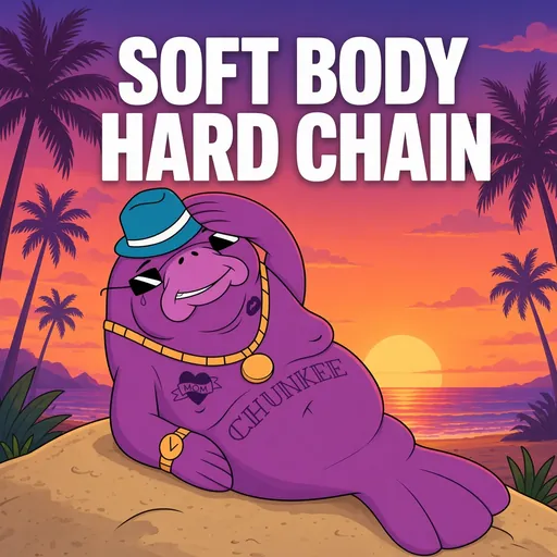 Poster: Chunkee relaxing on a dune, captioned SOFT BODY HARD CHAIN